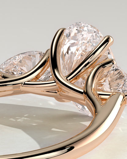 Amara - Oval Claw Trilogy with Pear Side Stones and Open Trellis Gallery Engagement Ring - Rose Gold - rose gold - Lara Jewels