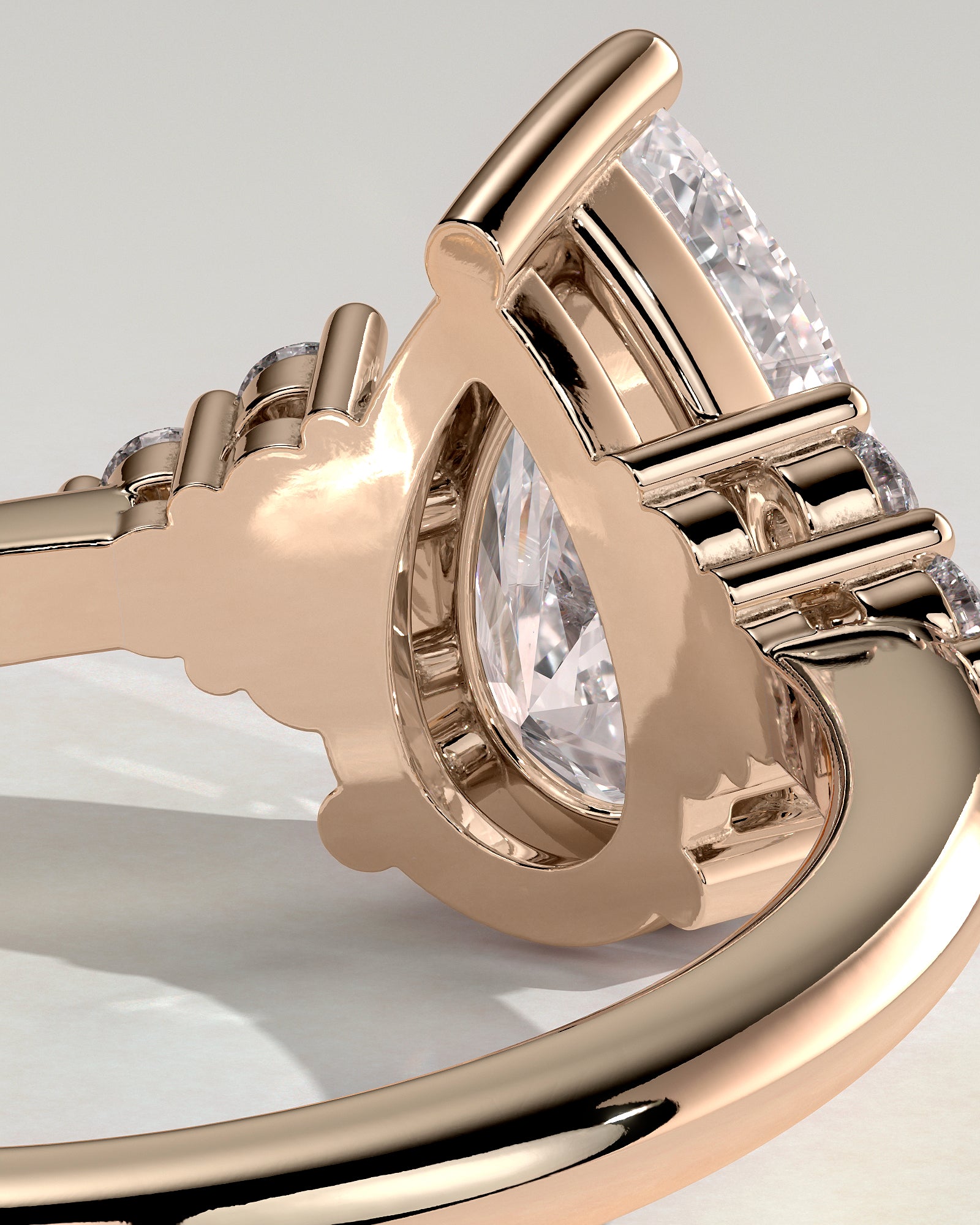 Brooke - Pear Claw Solitaire with Round Shoulder Stones Engagement Ring - Rose Gold - Rose Gold 2ct