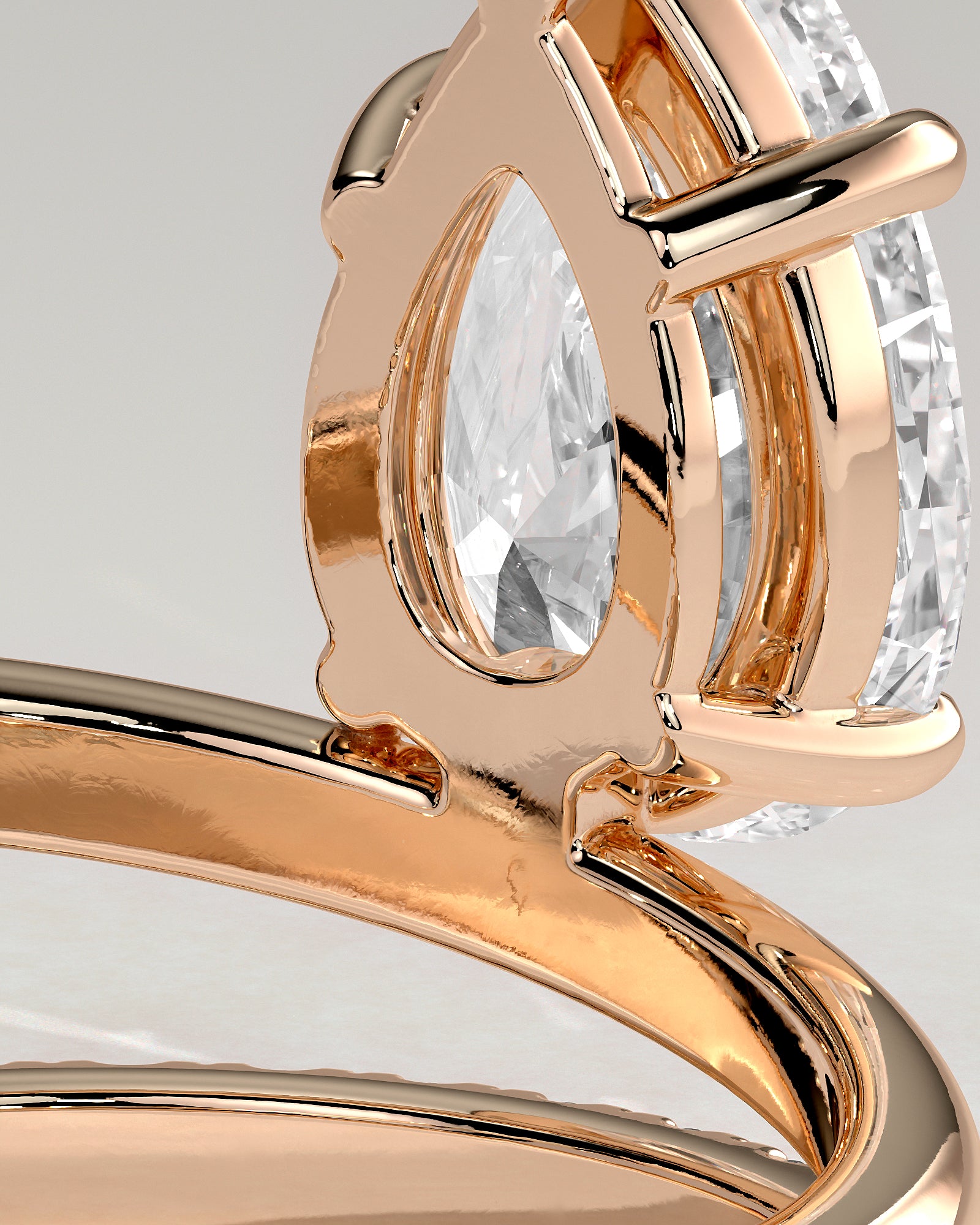 Candice - Pear Claw Solitaire with Double Pave and Plain Band Engagement Ring - Rose Gold - Rose Gold 2ct