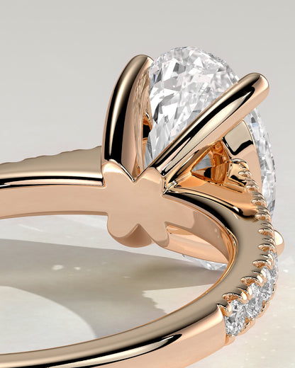 Eloise - Oval Claw Solitaire with Pave Band and Solid Cathedral Low Setting Engagement Ring - Rose Gold
