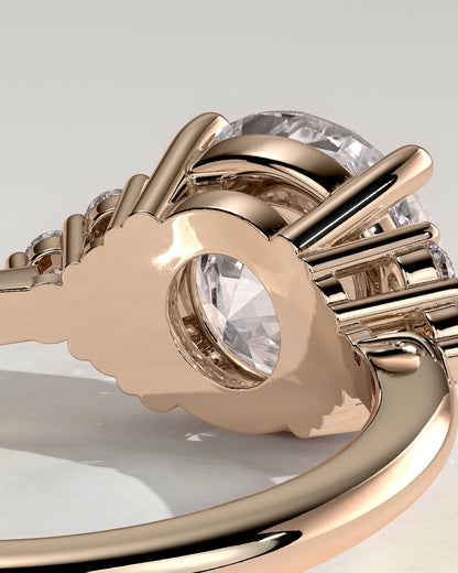 Greta - Round Claw Solitaire with Round Shoulder Stones Engagement Ring - Rose Gold