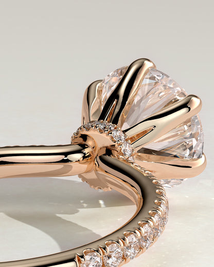 Holly - Round Claw Solitaire with Pave Band and Pave Collar Engagement Ring - Rose Gold