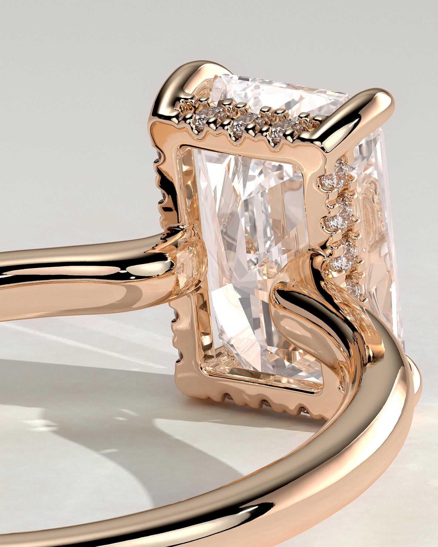 Adina - Radiant Claw Solitaire with Hidden Halo and Floating Cathedral Low Setting Engagement Ring - Rose Gold - Rose Gold 2ct