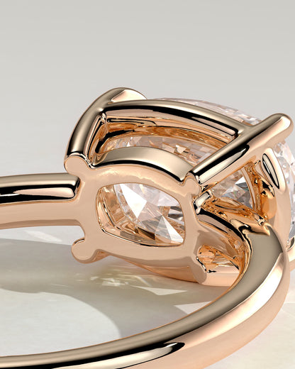 Daya - Elongated Cushion East West Claw Solitaire with Bezel Frame Engagement Ring - Rose Gold
