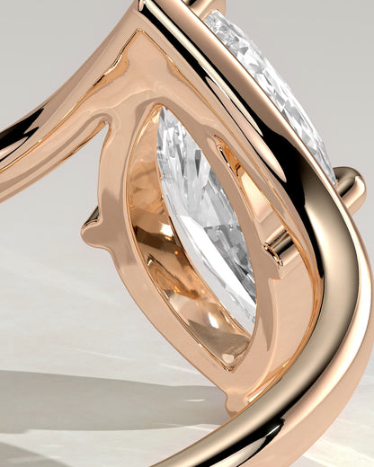 Giselle - Marquise Claw Solitaire with V Band Engagement Ring - Rose Gold
