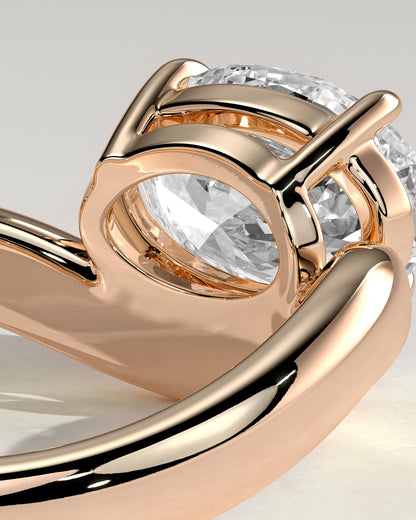Hayley - Oval East West Claw Solitaire with Wave Band Engagement Ring - Rose Gold