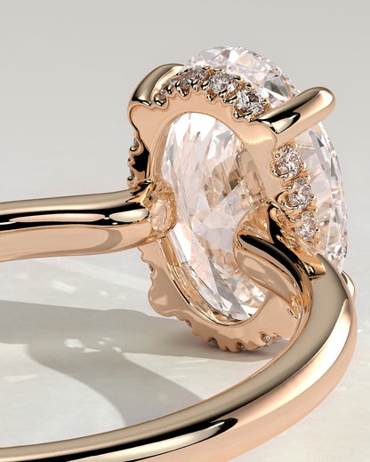 Kiana - Oval Claw Solitaire with Hidden Halo and Floating Cathedral Low Setting Engagement Ring - Rose Gold