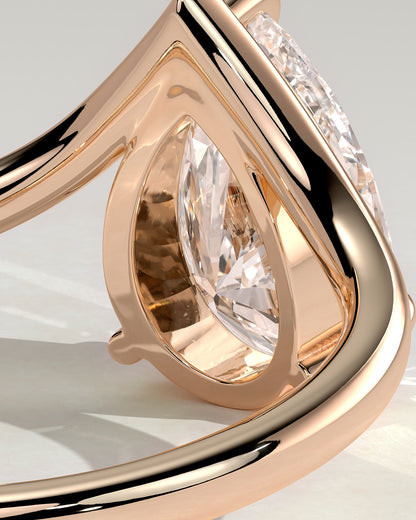 Riley - Pear Claw Solitaire with V Band Engagement Ring - Rose Gold