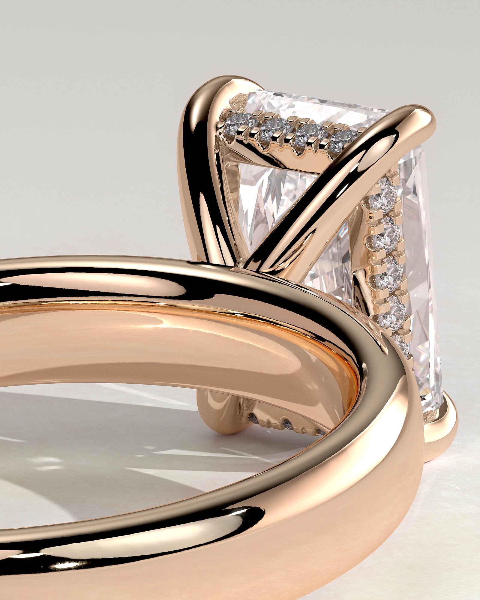 Angelina - Radiant Claw Solitaire with Cigar Band and Hidden Halo Engagement Ring - Rose Gold - Rose Gold 2ct