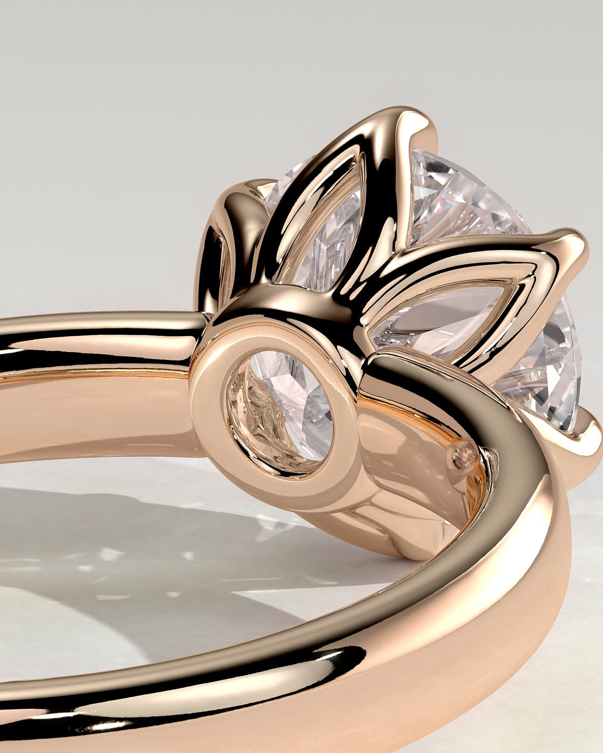 Jayden - Round Claw Solitaire with Petal Gallery and Cigar Band Engagement Ring - Rose Gold