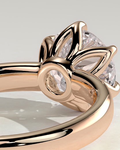 Jayden - Round Claw Solitaire with Petal Gallery and Cigar Band Engagement Ring - Rose Gold