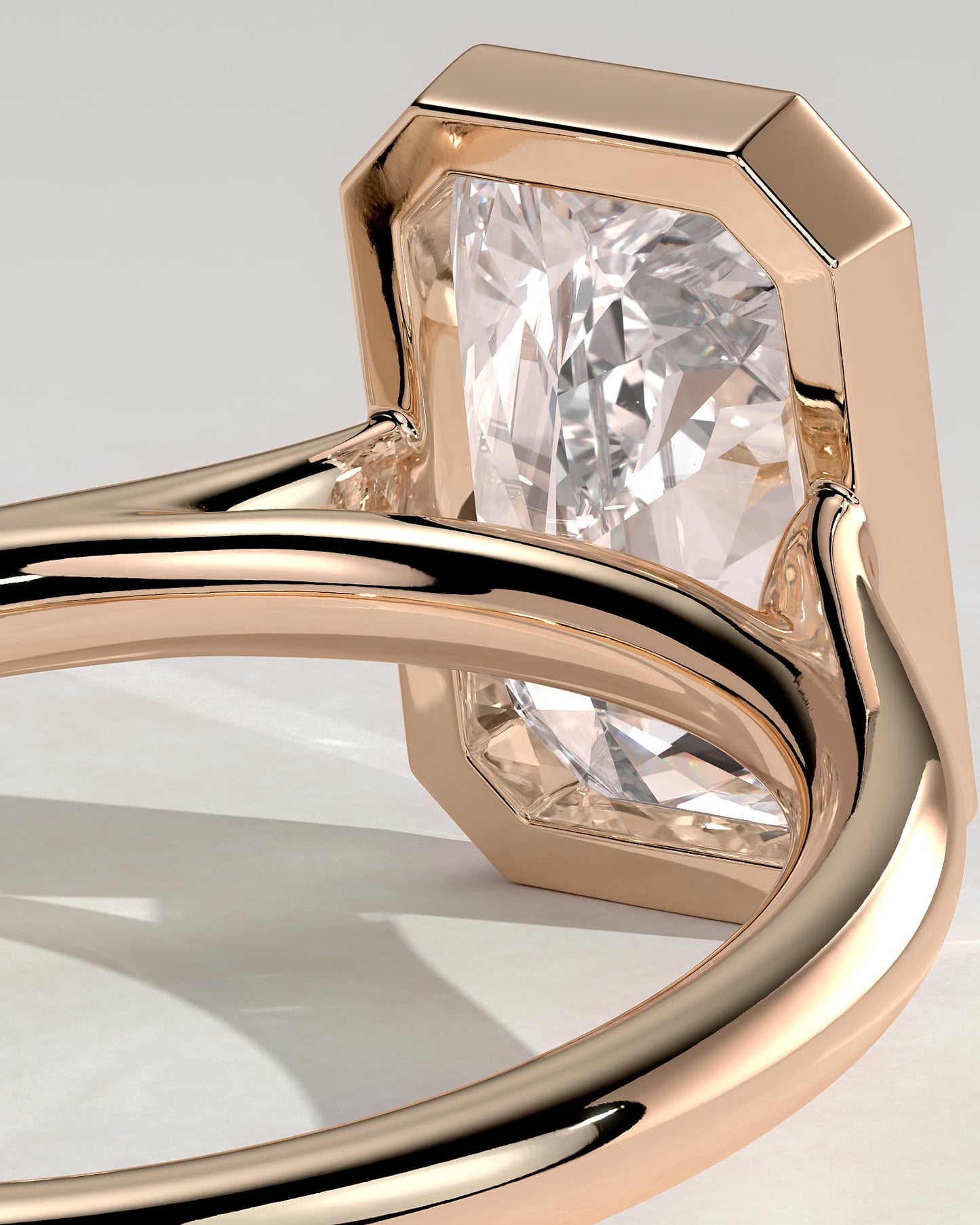 Rachel - Statement Radiant Bezel Solitaire with Open Cathedral High Setting Engagement Ring - Rose Gold