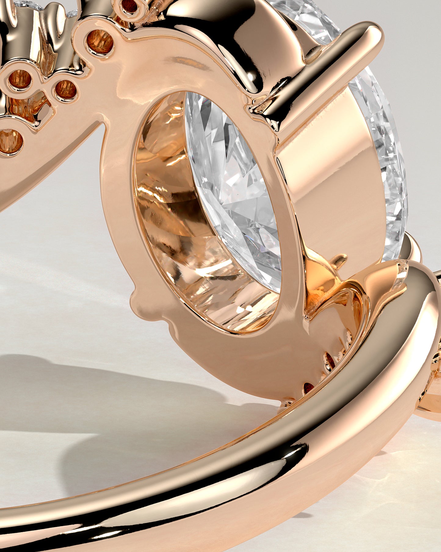 Ezmerelda - Oval Claw Solitaire with Bypass Band and Clustered Round-Marquise Accent Stones Engagement Ring - Rose Gold - Rose Gold 2ct