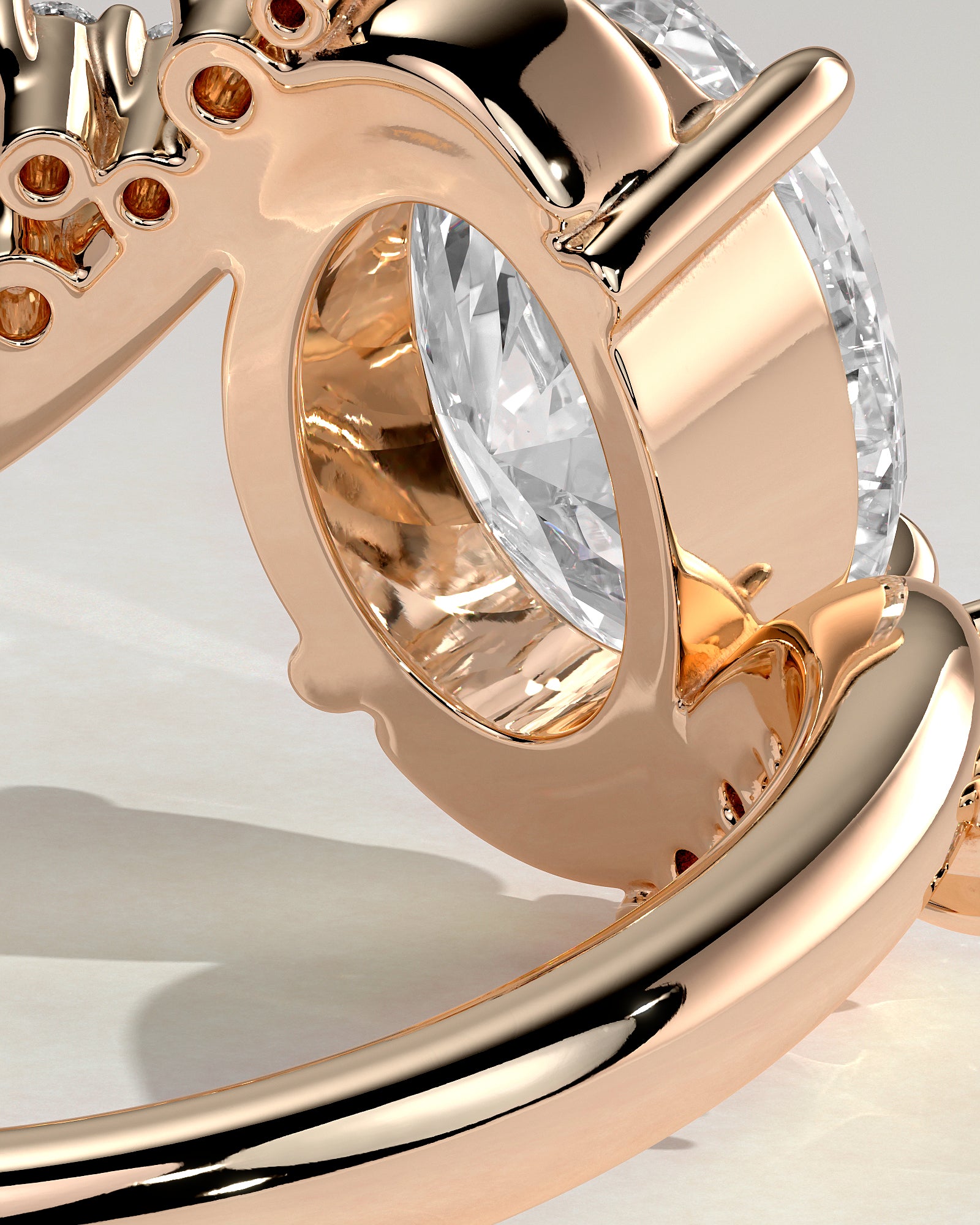 Ezmerelda - Oval Claw Solitaire with Bypass Band and Clustered Round-Marquise Accent Stones Engagement Ring - Rose Gold - Rose Gold 2ct