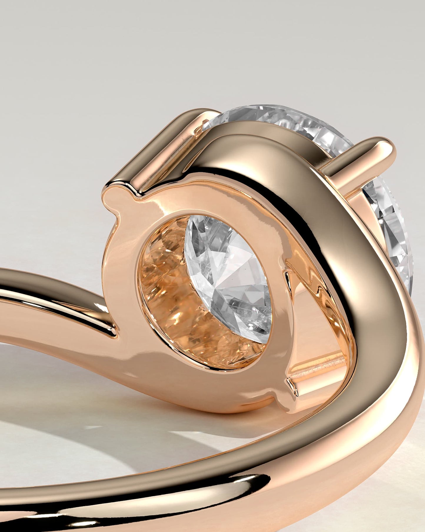 Kimia - Round Claw Solitaire with Bypass Band Engagement Ring - Rose Gold
