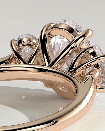 Isla - Oval Claw Trilogy with Oval Side Stones Engagement Ring - Rose Gold