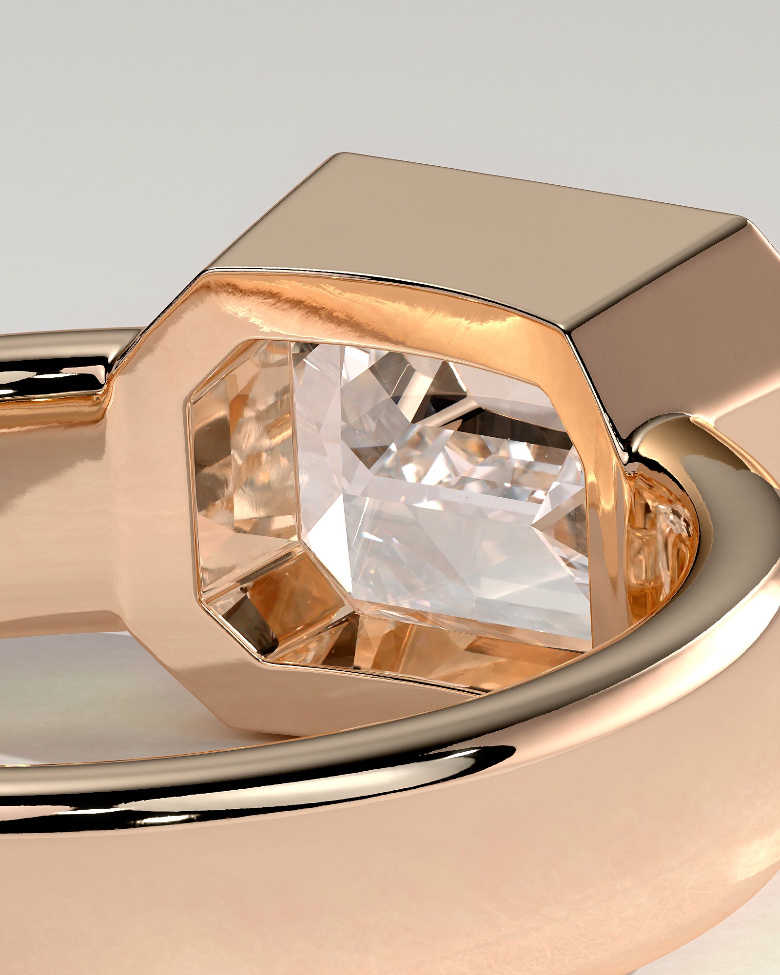 Adrian - Statement Emerald East West Bezel Solitaire with Flat Cigar Band Engagement Ring - Rose Gold - Rose Gold 2ct
