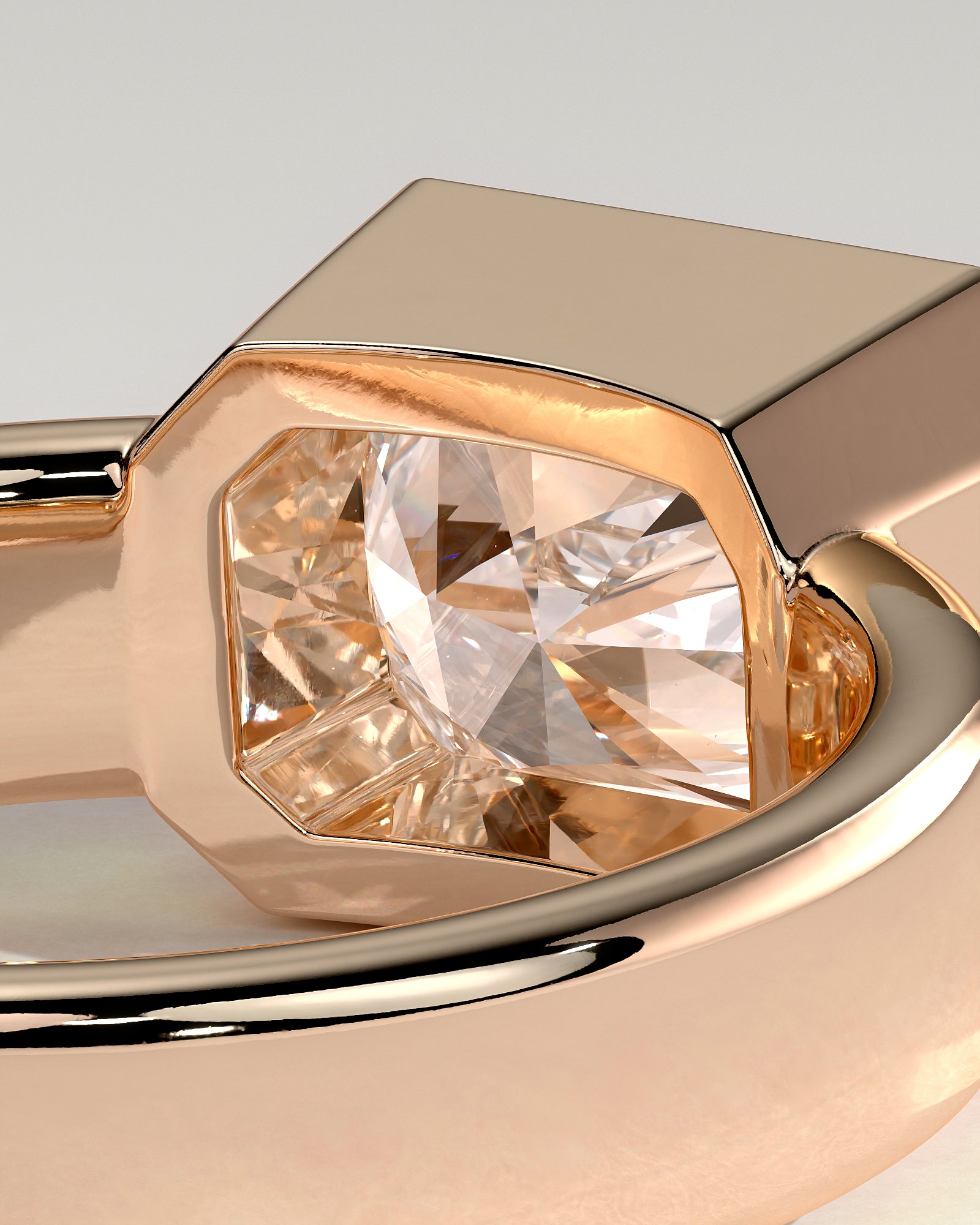 Frankie - Statement Radiant East West Bezel Solitaire with Flat Cigar Band Engagement Ring - Rose Gold - Rose Gold 2ct
