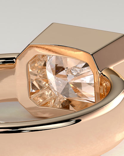 Frankie - Statement Radiant East West Bezel Solitaire with Flat Cigar Band Engagement Ring - Rose Gold