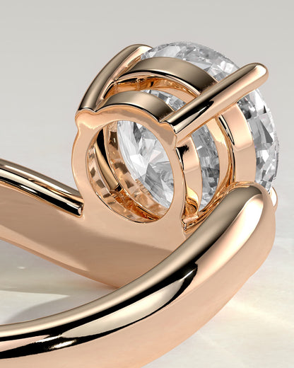 Charlotte - Round East West Claw Solitaire with Wave Band Engagement Ring - Rose Gold