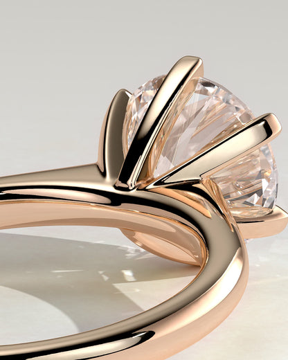 Gabrielle - Round Claw Solitaire with Square Tips and Solid Cathedral High Setting Engagement Ring - Rose Gold