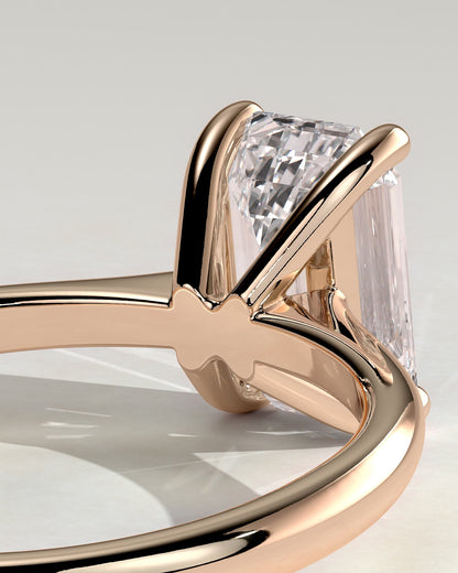 Freya - Emerald Claw Solitaire with Tapered Band and Cathedral Low Setting Engagement Ring - Rose Gold