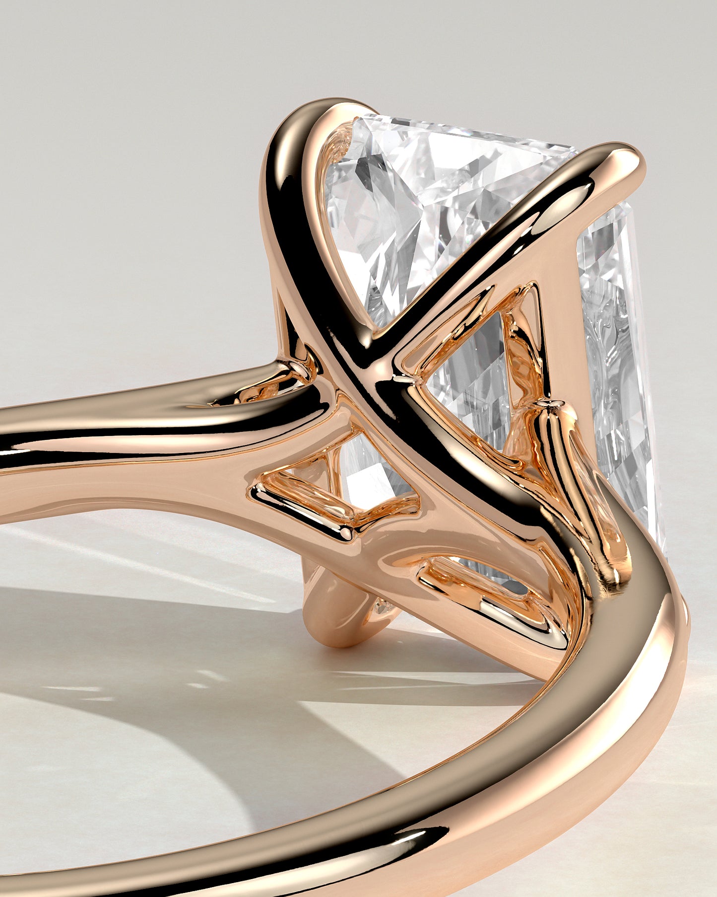 Dakota - Radiant Claw Solitaire with Cathedral Low Setting and Open Trellis Gallery Engagement Ring - Rose Gold - Rose Gold 2ct