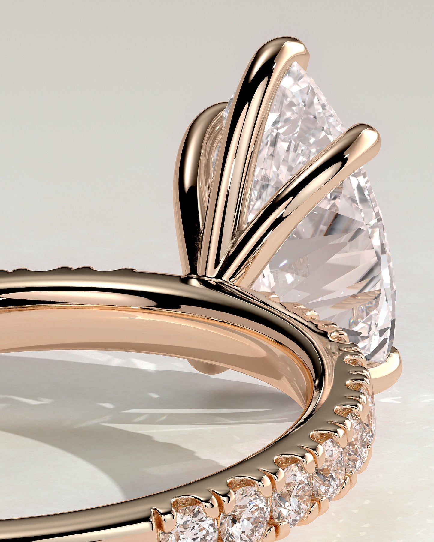 Brynlee - Pear Claw Solitaire with Pave Band Engagement Ring - Rose Gold - Rose Gold 2ct