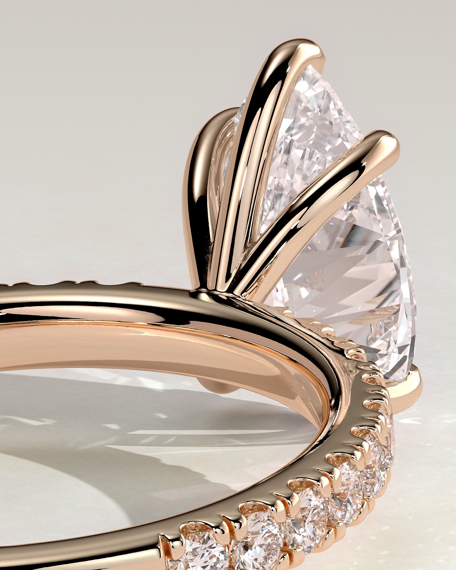 Brynlee - Pear Claw Solitaire with Pave Band Engagement Ring - Rose Gold - Rose Gold 2ct
