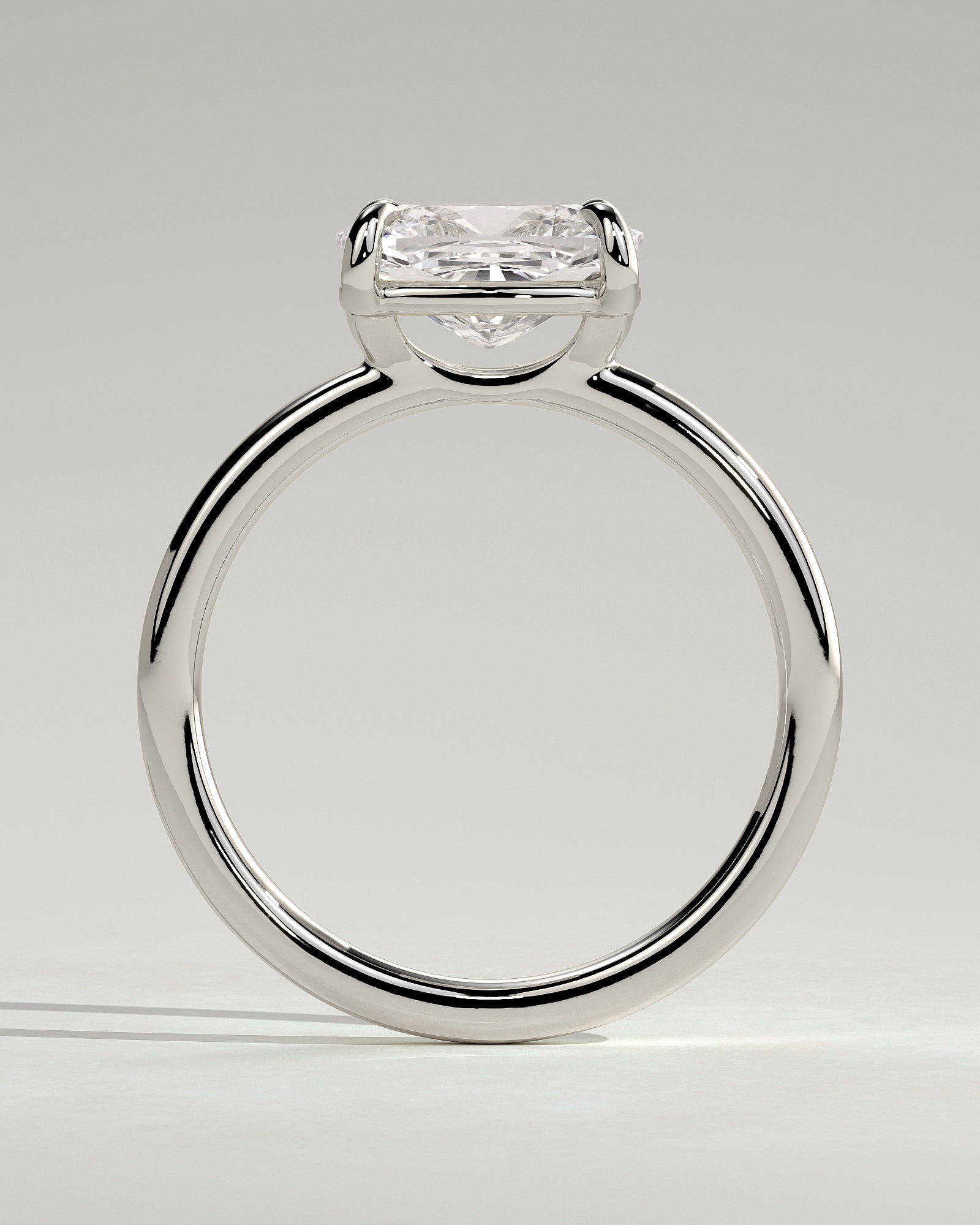 Fiona - Elongated Cushion East West Claw Solitaire with Raised Basket Gallery Engagement Ring - Platinum - White Gold / Platinum 2ct
