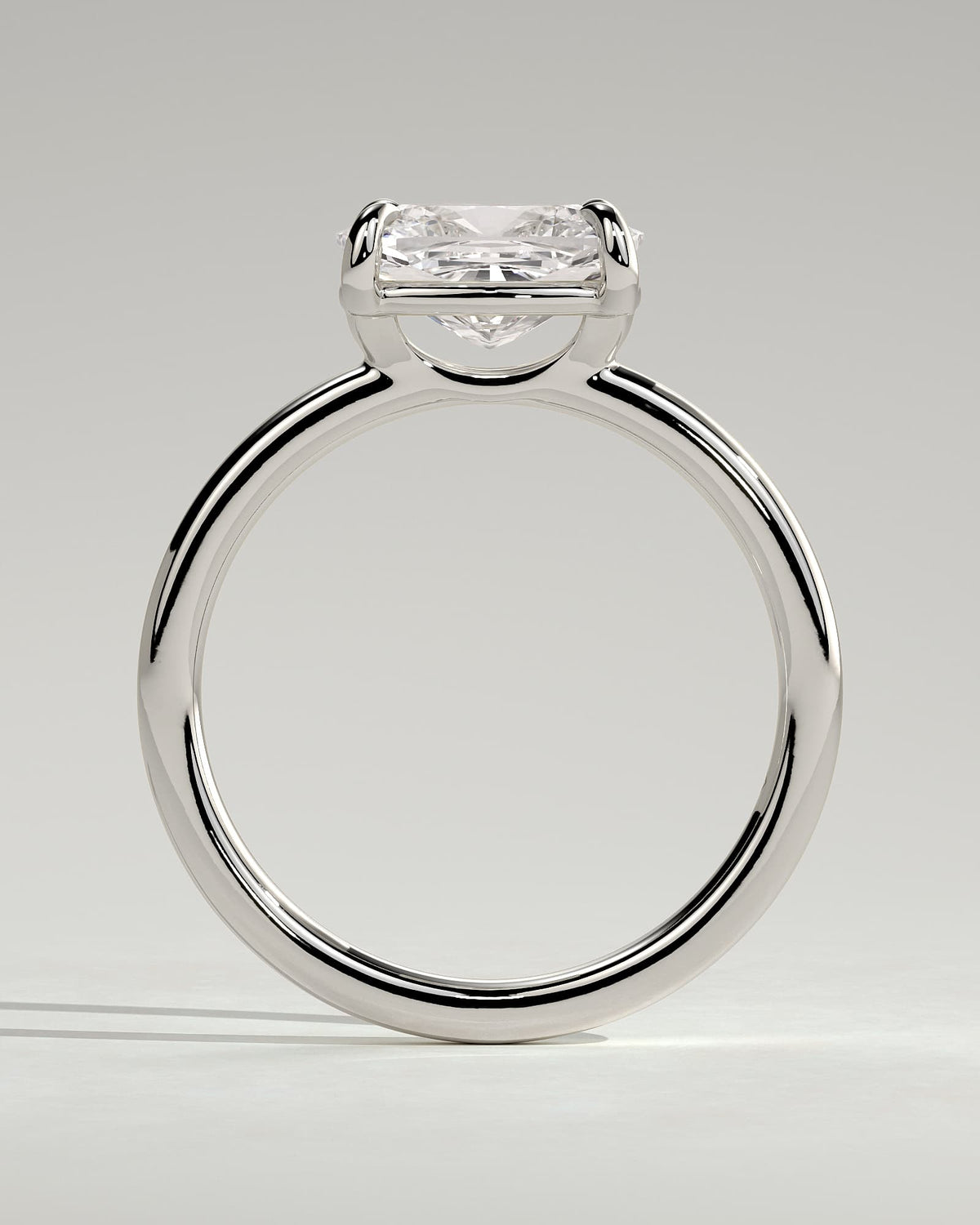Fiona - Elongated Cushion East West Claw Solitaire with Raised Basket Gallery Engagement Ring - White Gold