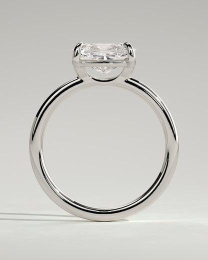 Fiona - Elongated Cushion East West Claw Solitaire with Raised Basket Gallery Engagement Ring - White Gold