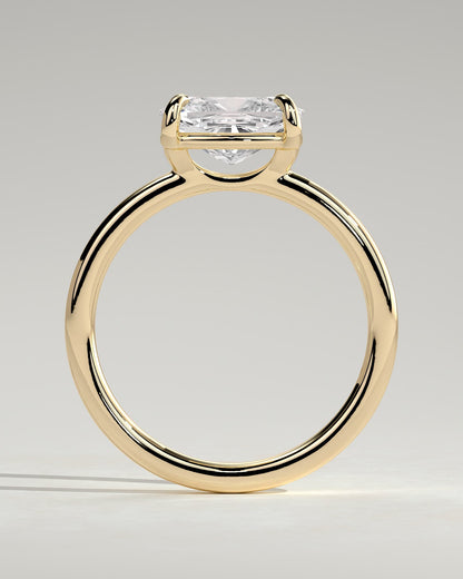 Fiona - Elongated Cushion East West Claw Solitaire with Raised Basket Gallery Engagement Ring - Yellow Gold