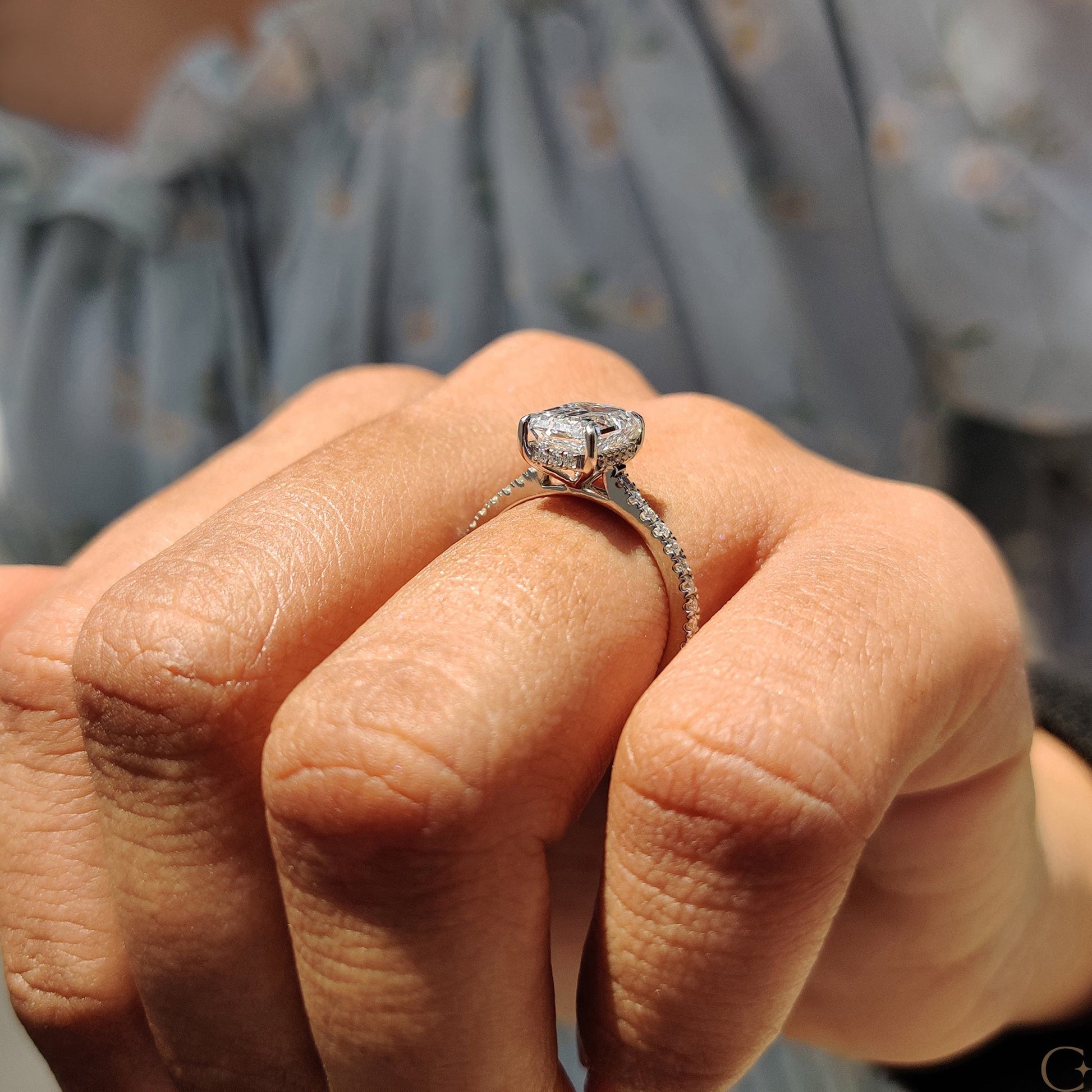 Emerald Cut Engagement Ring in Pave Setting