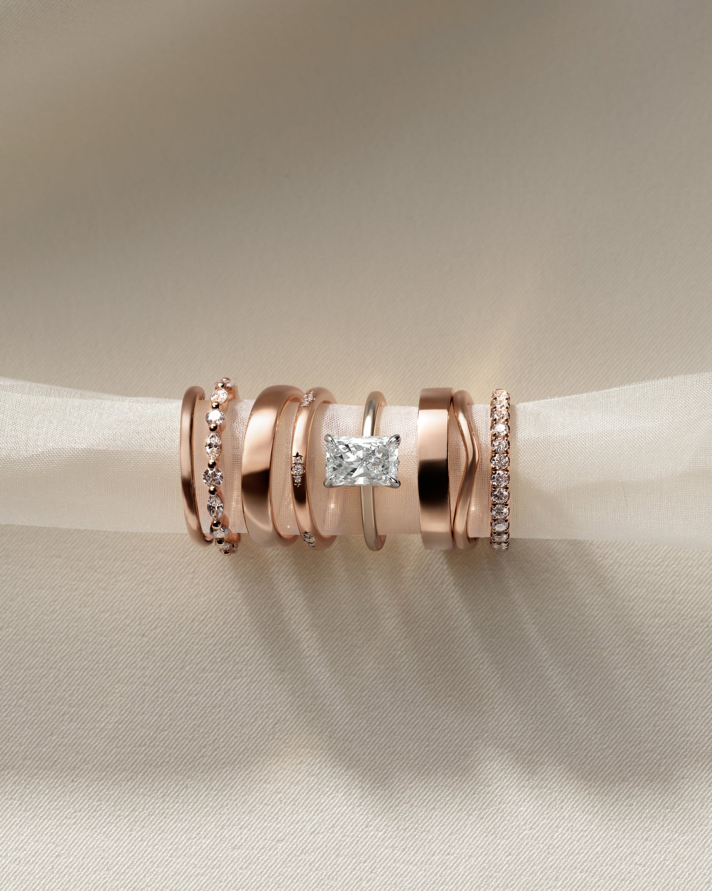 Harriet - Radiant Claw Solitaire with Petal Gallery, Accent Leaf Detail and Cathedral Setting Engagement Ring - Rose Two-Tone - Rose Two-Tone 2ct