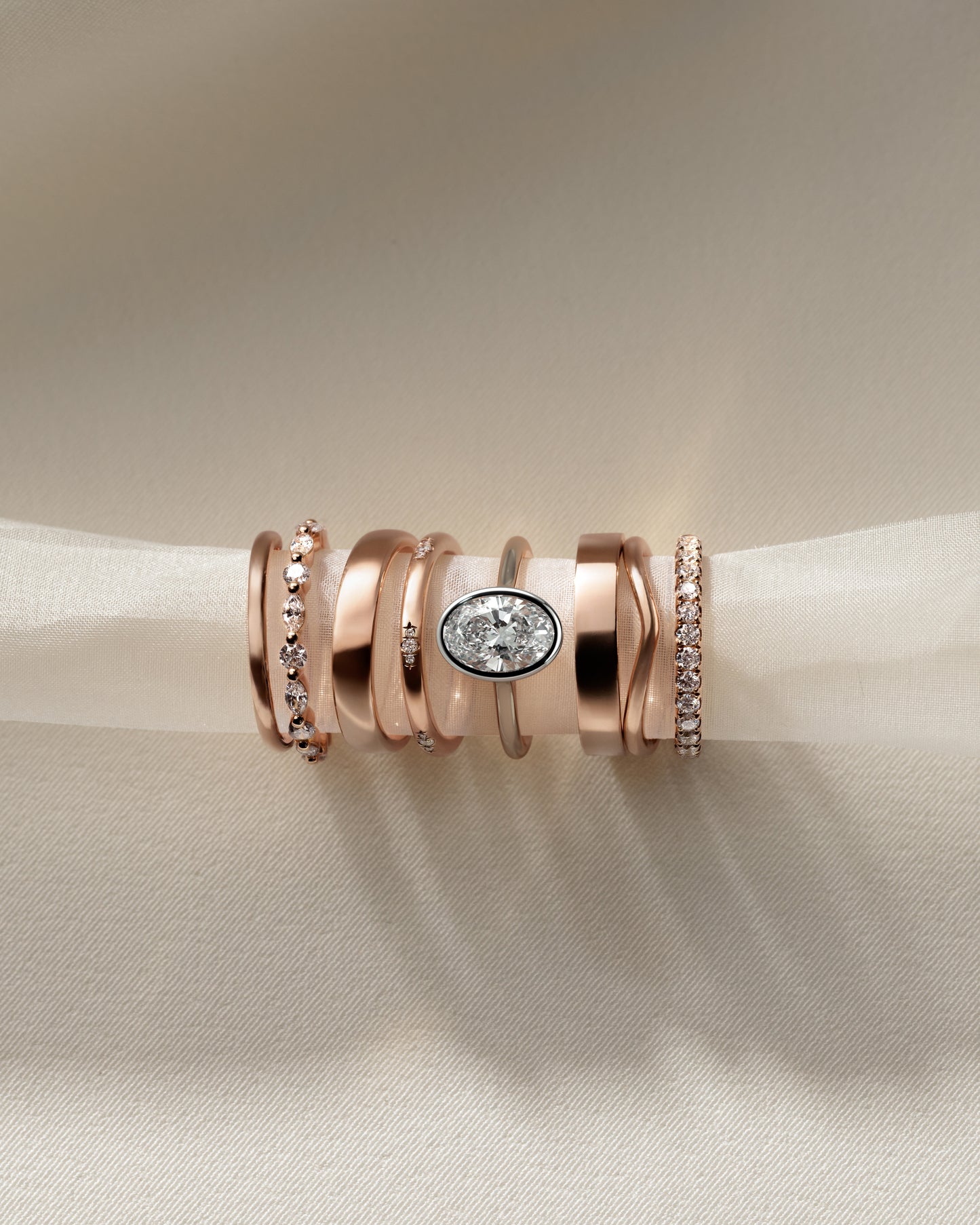 Daphne - Oval Bezel Solitaire with Cathedral High Setting Engagement Ring - Rose Two-Tone - Rose Two-Tone 2ct