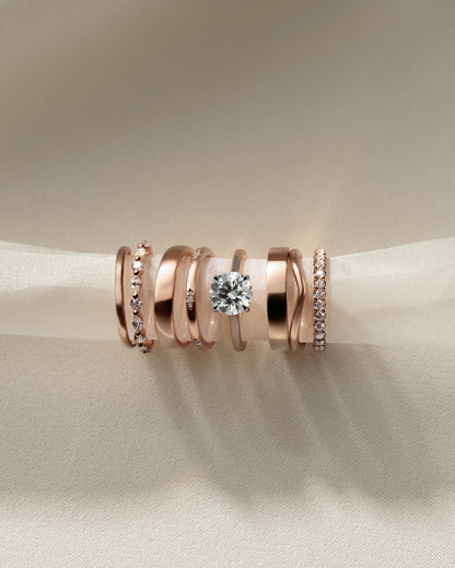 Bonnie - Round Claw Solitaire with Hidden Halo and Cathedral High Setting Engagement Ring - Rose Two-Tone