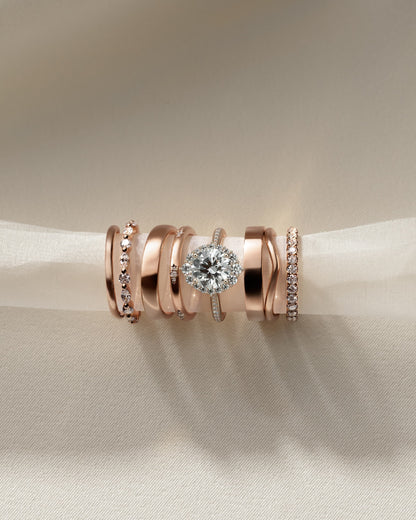 Jessica - Round Claw Solitaire with Graduating Halo and Bead Set Micropave and Tapered Band Engagement Ring - Rose Gold