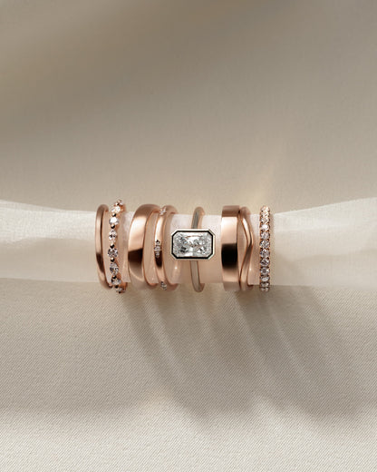 Rachel - Statement Radiant Bezel Solitaire with Open Cathedral High Setting Engagement Ring - Rose Gold
