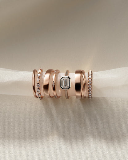 Olive - Statement Emerald East West Bezel Solitaire with Open Cathedral High Setting Engagement Ring - Rose Gold