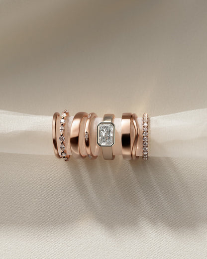 Frankie - Statement Radiant East West Bezel Solitaire with Flat Cigar Band Engagement Ring - Rose Gold