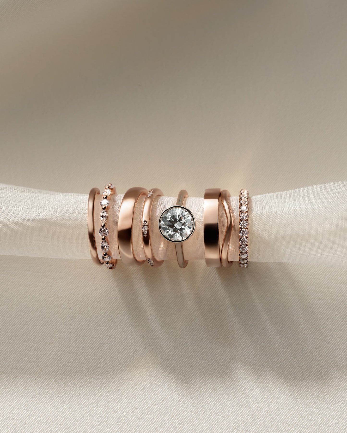 Kaylah - Statement Round Bezel Solitaire with Open Cathedral High Setting Engagement Ring - Rose Gold
