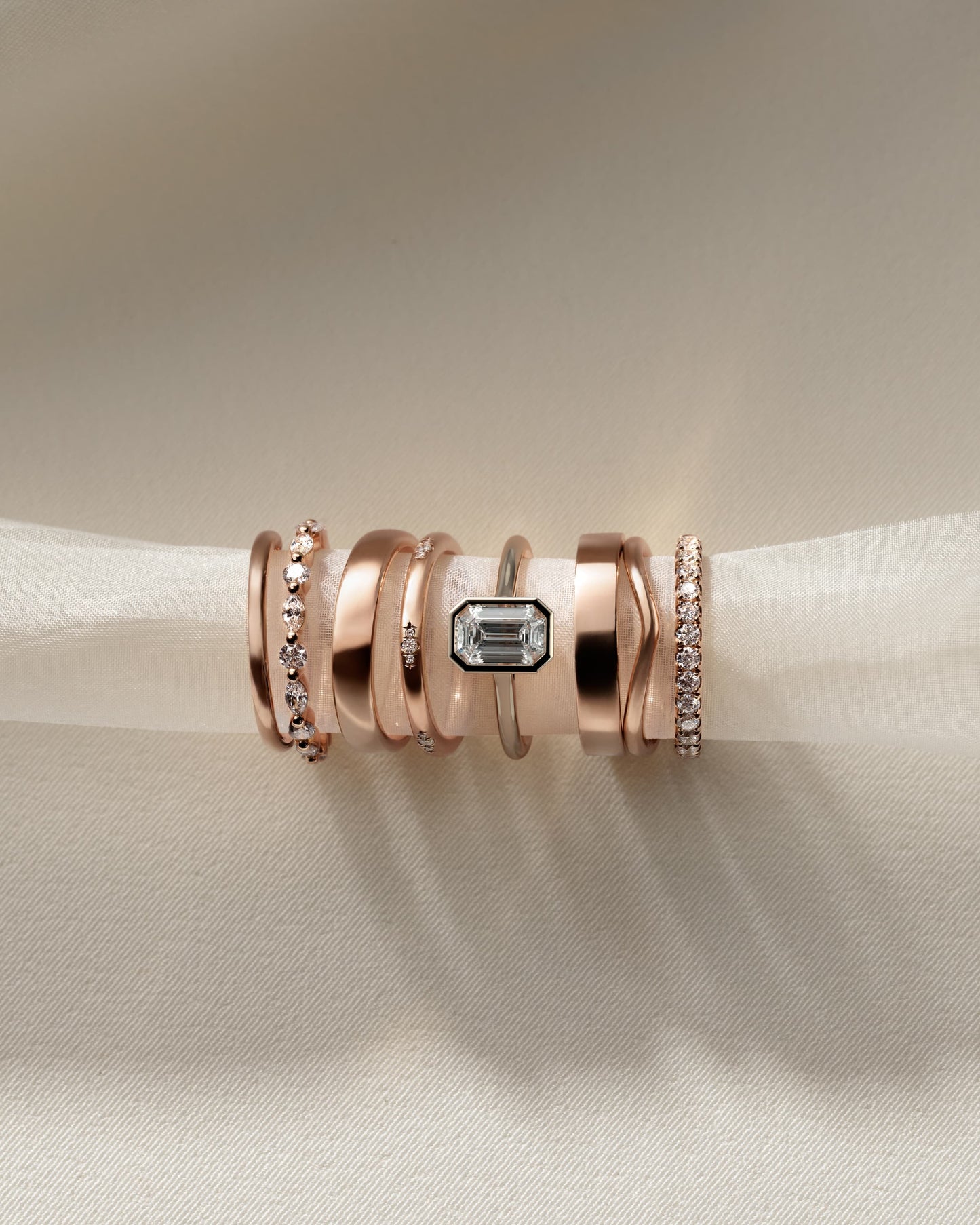 Journee - Statement Emerald Bezel Solitaire with Open Cathedral High Setting Engagement Ring - Rose Gold