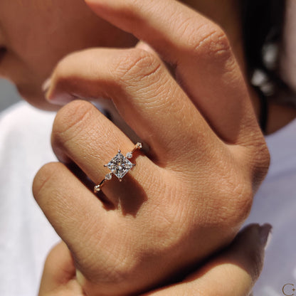 Princess Cut Diamond Ring In Distance Pave Setting