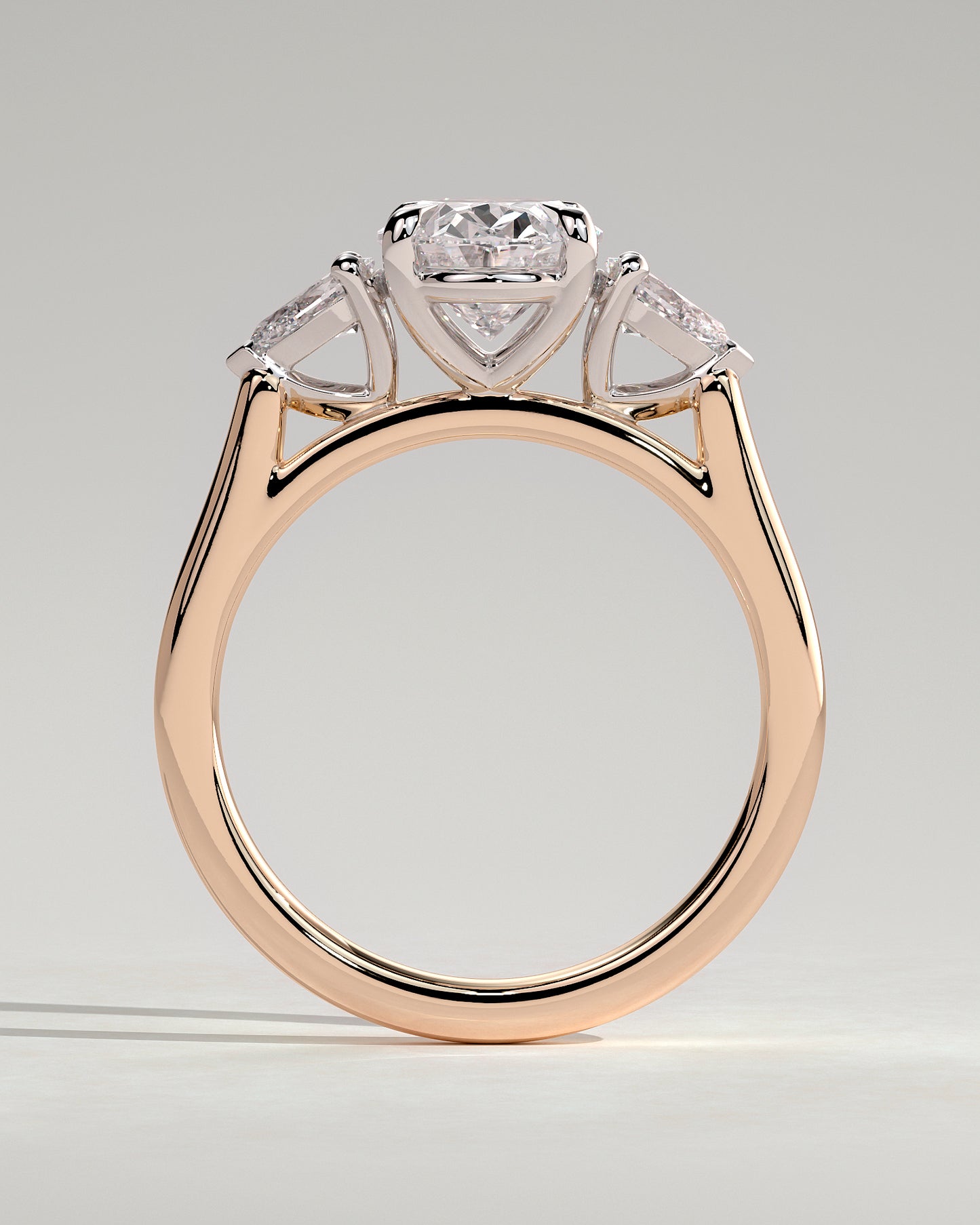 Alexia - Oval Claw Trilogy with Pear Side Stones and Cathedral Setting Engagement Ring - Rose Two-Tone - Rose Two-Tone 2ct