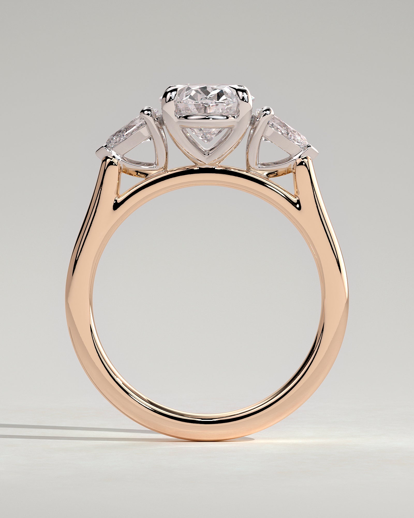 Alexia - Oval Claw Trilogy with Pear Side Stones and Cathedral Setting Engagement Ring - Rose Two-Tone - Rose Two-Tone 2ct