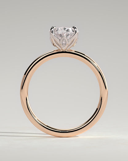 Aurelie - Oval Claw Solitaire with Petal Gallery and Accent Leaf Detail Engagement Ring - Rose Two-Tone