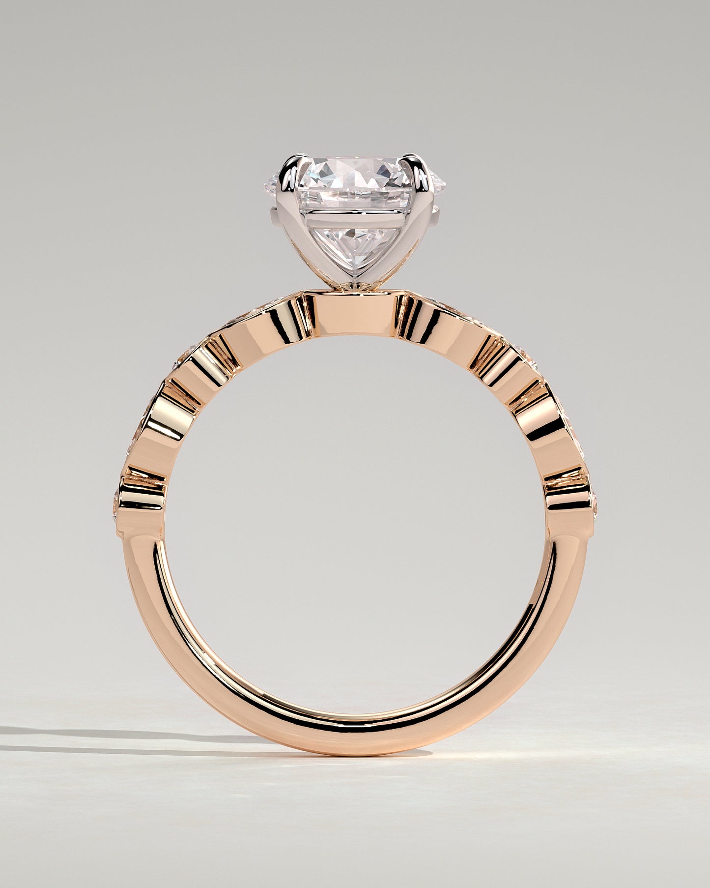 Cartia - Round Claw Solitaire with Round-Marquise Bezel Accent Stones Engagement Ring - Rose Two-Tone - Rose Two-Tone 2ct