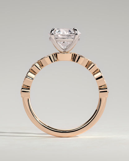 Cartia - Round Claw Solitaire with Round-Marquise Bezel Accent Stones Engagement Ring - Rose Two-Tone