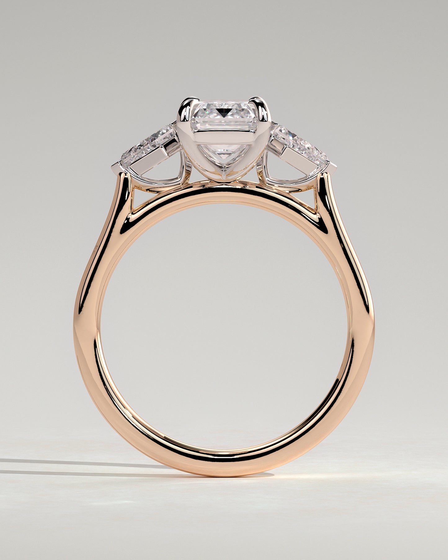 Elphie - Emerald Claw Trilogy with Kite Side Stones Engagement Ring - Rose Two-Tone - Rose Two-Tone 2ct